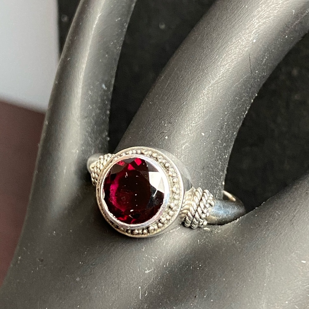 Sterling Silver & Genuine Red Garnet Ring